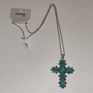 Icing Faux Turquoise Large Cross, 32” Chain